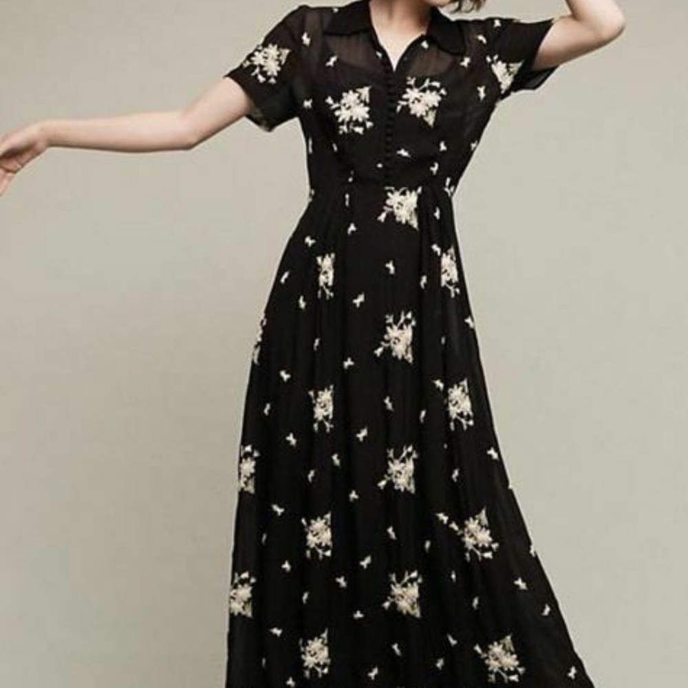 Ghost Marova Sheer Floral Embroidered Maxi Dress-NOS